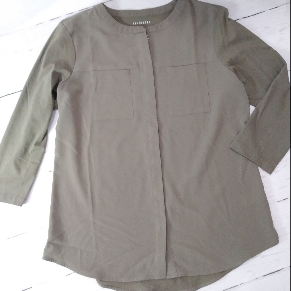 Van Heusen Ladies Women's Army Green Collarless